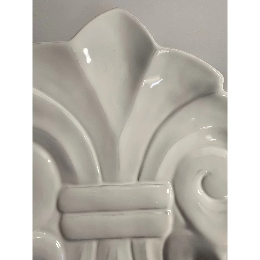 Embossed Stoneware Fleur De Lis Serving‎ Plate White 15.5x11.5 Inch Dinnerware
